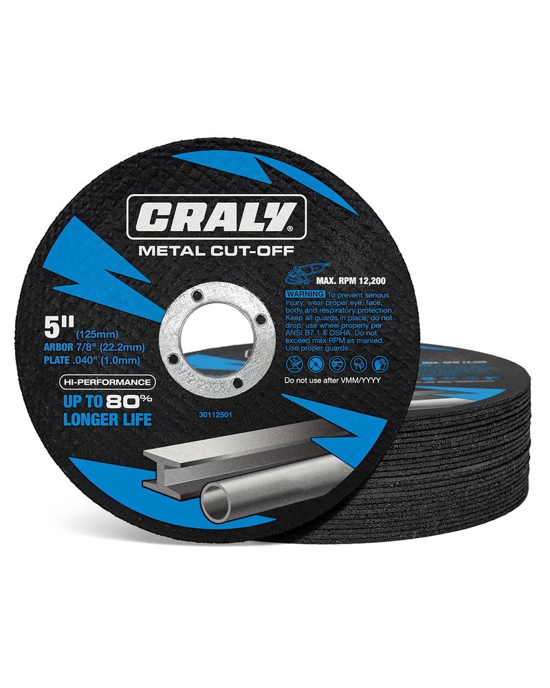 CRALY 5 Inch Cut-Off Wheels for Cutting Metal & Stainless Steel, Professional Grade Ultra Thin Metal Cutting Disc for Angle Grinder & Die Grinder, 7/8 in Arbor, 25-Pack(30112501-25) - Image 1
